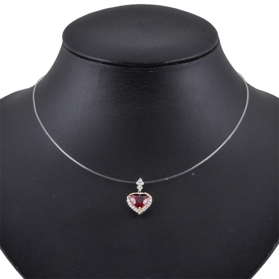 ハート ペンダントトップ ルビー 3.007ct Pt950 3.0g K18YG レッド