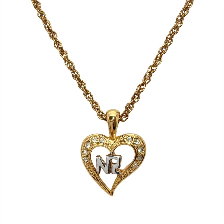 美品✨ニナリッチ、ハートラインストーン&パールゴールドレディースネックレス262 ニナリッチ NINA RICCI ハート ネックレス メタル ラインストーン