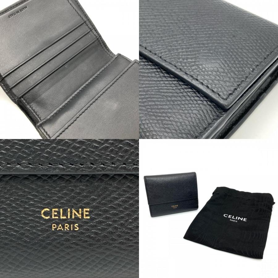 CELINE ブラックレザー 三つ折り財布 CELINE（セリーヌ） トリフォールドウォレット 三つ折り財布 レザー
