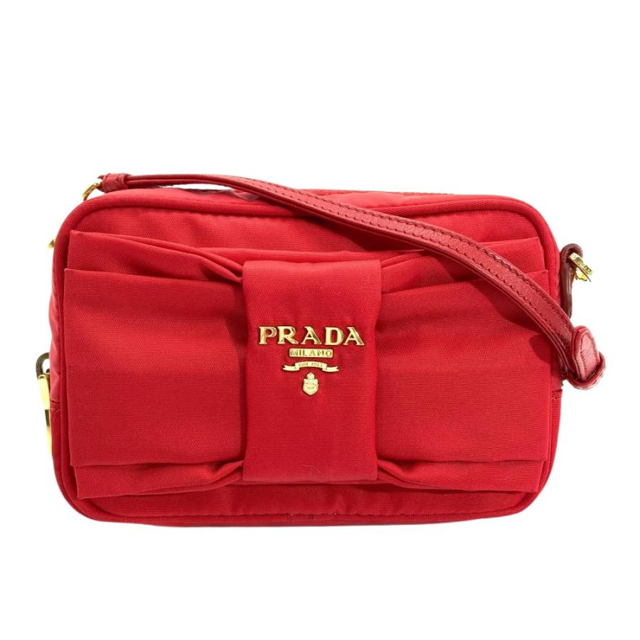 PRADA ナイロン ハンドバッグ レッド ゴールド金具 PRADA（プラダ） リボン ミニ ショルダーバッグ ナイロン レッド