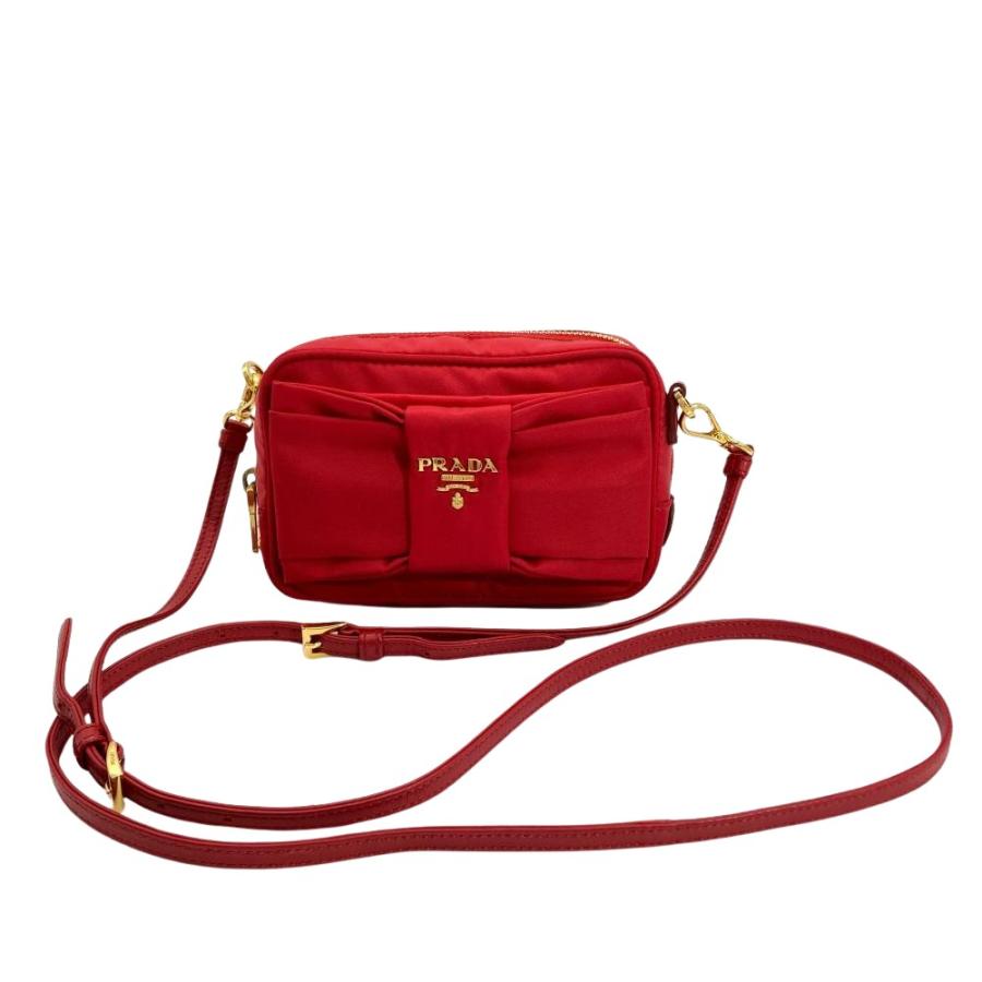 リボン　美品　プラダショルダーバッグ PRADA（プラダ） リボン ミニ ショルダーバッグ ナイロン レッド