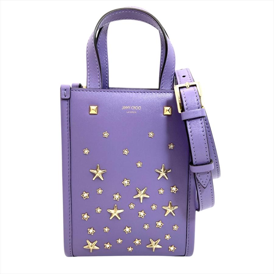 ジミーチュウ JIMMY CHOO MINI N/S TOTE CZN クリスタルスタッズ ミニトート ショルダーバッグ レザー ラベンダー ゴールド金具 スター レディース【中古】 ジミーチュウ JIMMY CHOO MINI N/S TOTE CZN クリスタルスタッズ