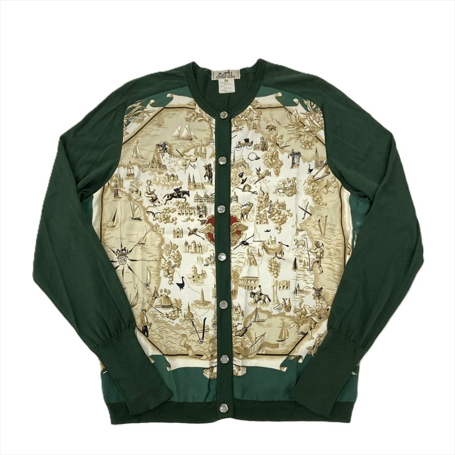 エルメスHERMESシルクワンピースボルデュック柄38ドルマンスリーブ