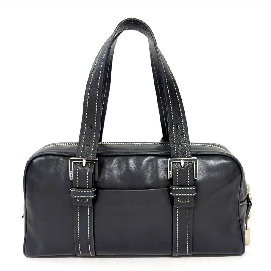 PRADA（プラダ） ロゴ ハンドバッグ レザー ブラック ミニボストン 
