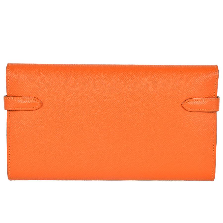 エルメス オレンジ レザー 長財布 ゴールド金具 Kelly エルメス HERMES ケリーウォレット 長財布 ヴォーエプソン