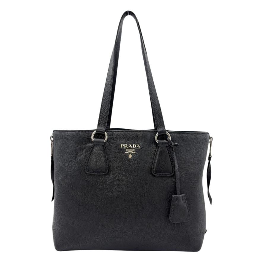 PRADA（プラダ） サイドジップ トートバッグ レザー ブラック シルバー
