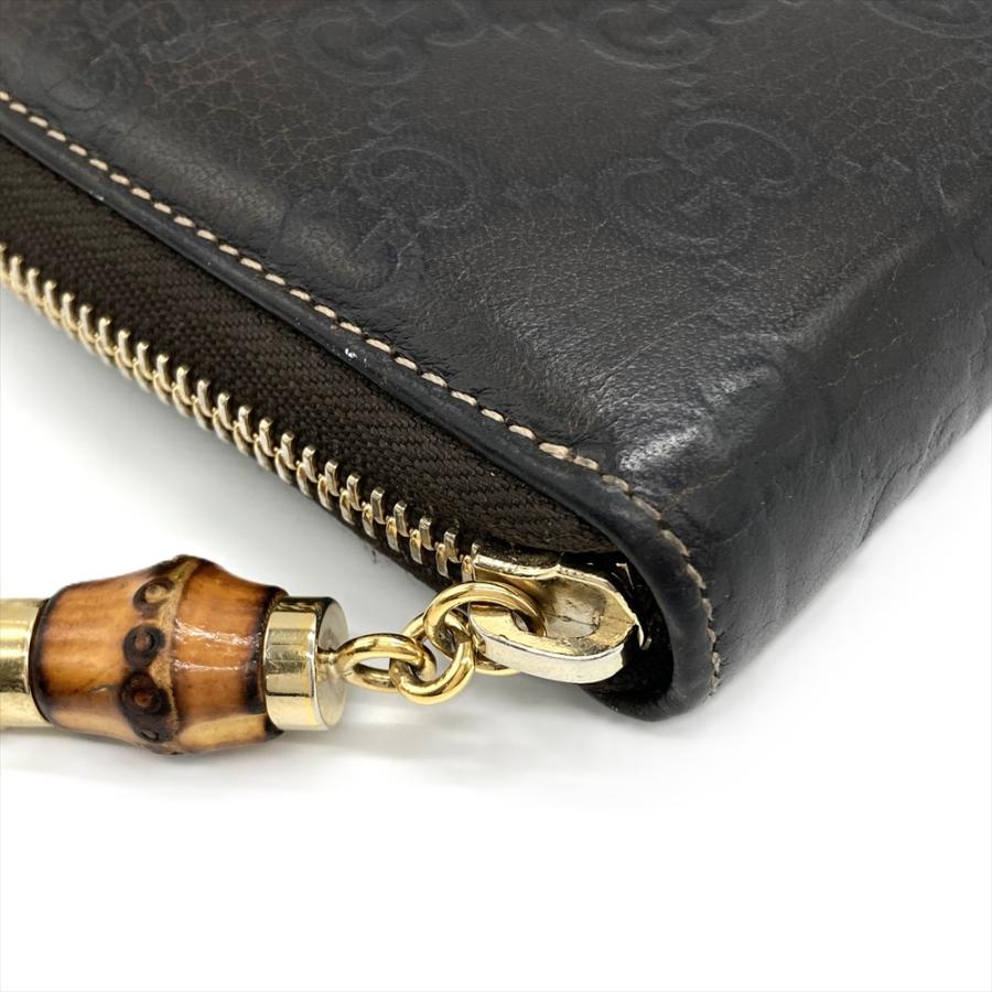 GUCCI グッチ　長財布 グッチシマ ラウンドジップ バンブータッセル 茶 GUCCI ラウンドファスナー長財布 グッチシマ バンブー レザー