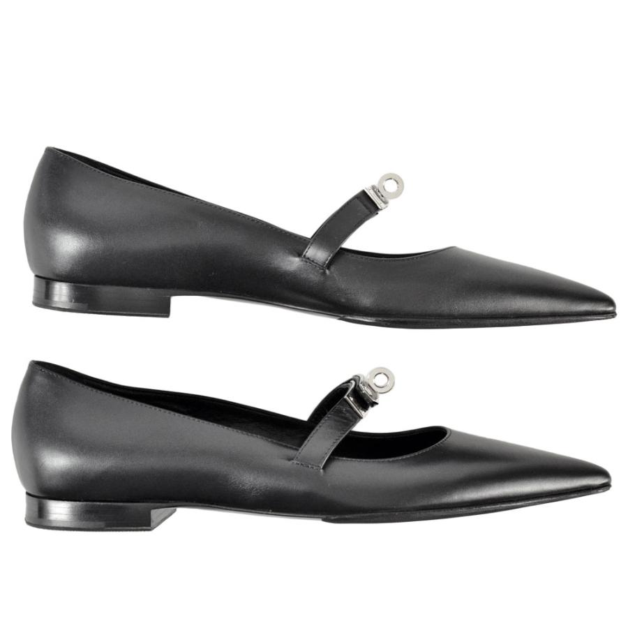 ★HERMES ケリー金具 パンプス フラットシューズ ケリーバックル レザー HERMES（エルメス） ケリー バレエシューズ カーフ ブラック ポイン