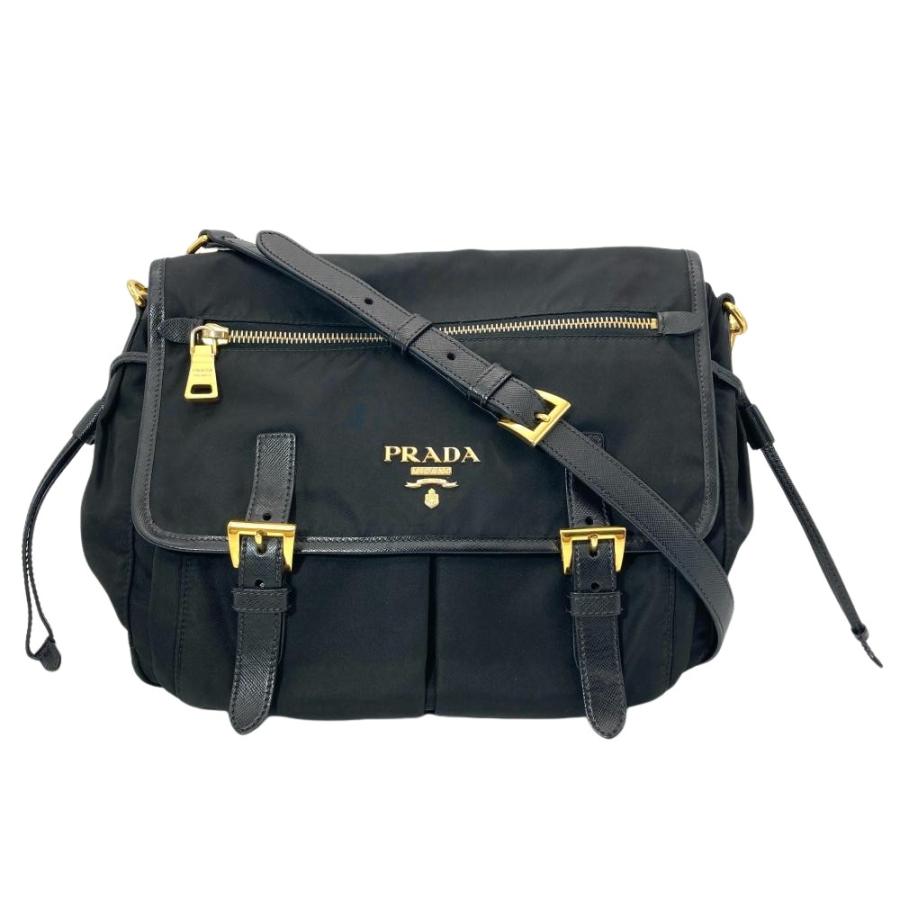 PRADA ショルダーバッグ ナイロン ブラック ゴールド金具 PRADA（プラダ） ナイロン レザー ショルダーバッグ ナイロン ブラック