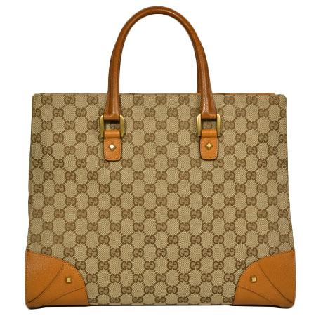GUCCI グッチGGキャンバス レザー 本革トート バッグ　ゴールド金具 GUCCI グッチ GGキャンバス×レザー トートバッグ ハンドバッグ