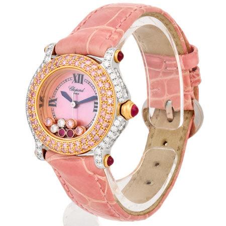 Chopard(ショパール) 腕時計 ビーハッピー KAL チェジュ 27/7779 レディース 3Pムービングダイヤ/型押し革ベルト ダークネイビー Chopard（ショパール） ビーハッピー 3Pダイヤ プラスチック 革ベルト