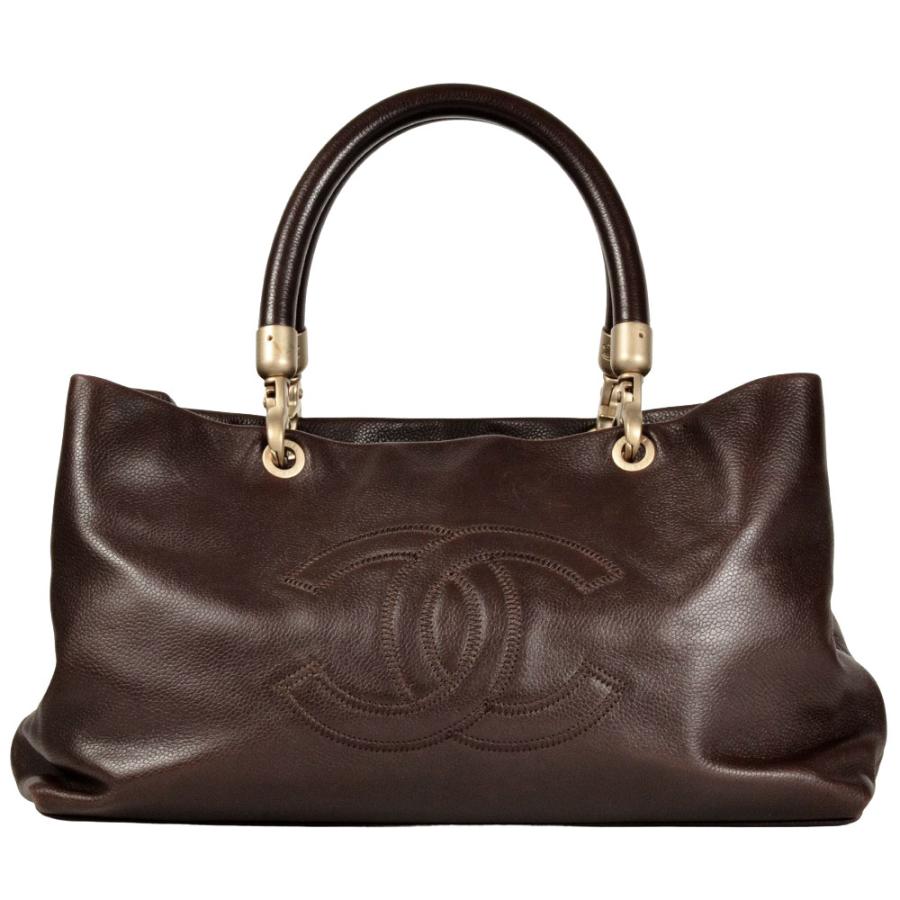 極美品　CHANEL☆レザー　ブラウン　ハンドバッグ CHANEL 1997年頃製 シルクサテンCCターンロックミニハンドバッグ