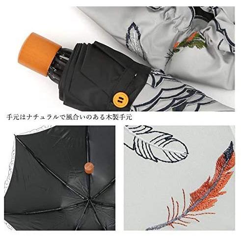 格安人気 晴雨兼用傘 3段折りたたみ日傘 Uvカット 遮熱 遮光 折りたたみ 日傘 2重張り 刺繍 フェザー