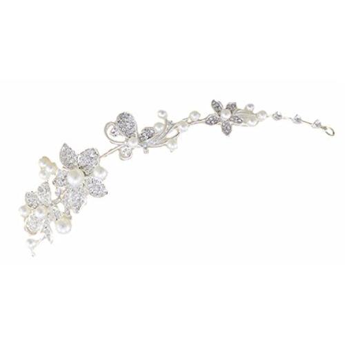 プチハピ ティアラ ヘッドドレス ヘアコーム 髪飾り 花 プルメリア パール マート 色 結婚式 アクセサリー ビジュー ウエデ フラワー シルバー