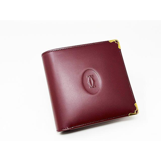 カルティエ マストライン 二つ折り財布 小銭入れ付き レザー ボルドー 
