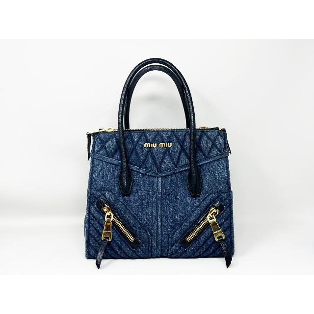 ミュウミュウ バイカー ハンドバッグ デニム レザー ブルー miumiu 