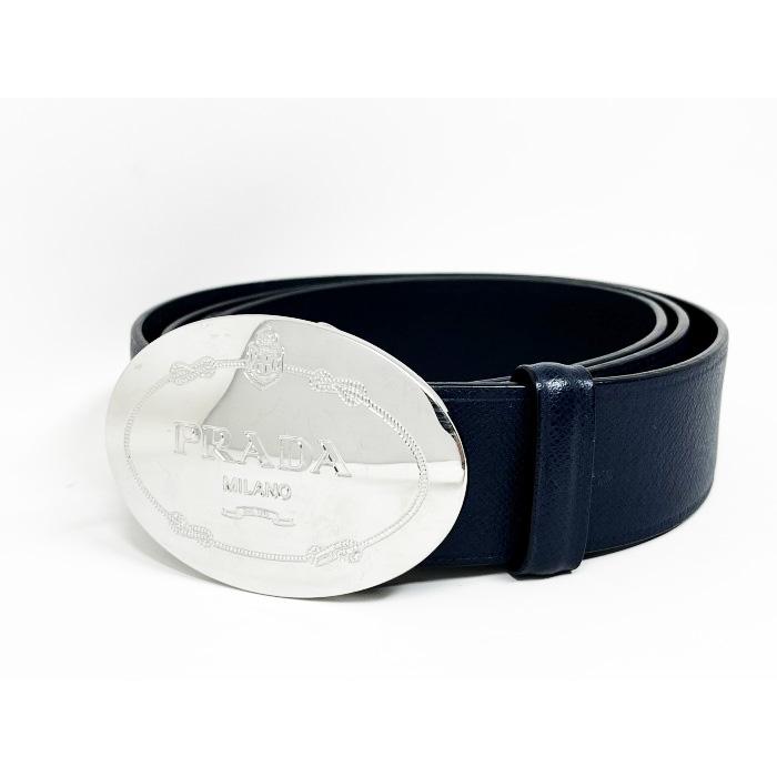 プラダ ベルト レザー メンズ ネイビー 紺 2MC046 PRADA 美品 85/34 