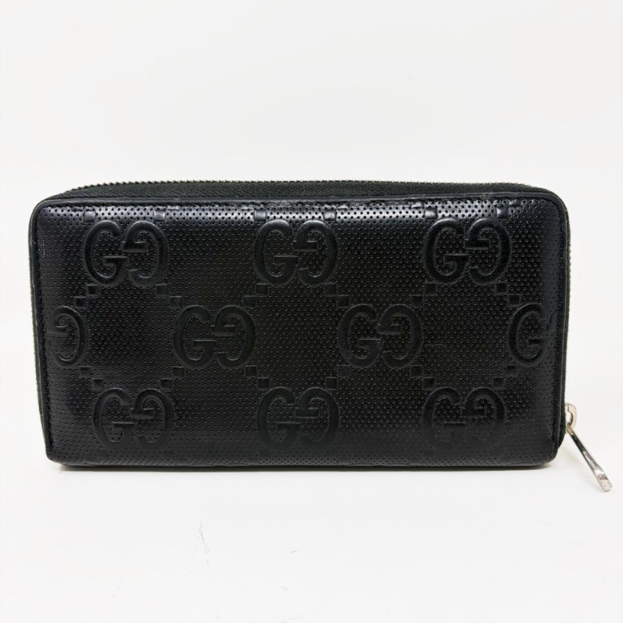 GG GUCCI GGエンボス ラウンドファスナー長財布 625558 グッチ 黒 