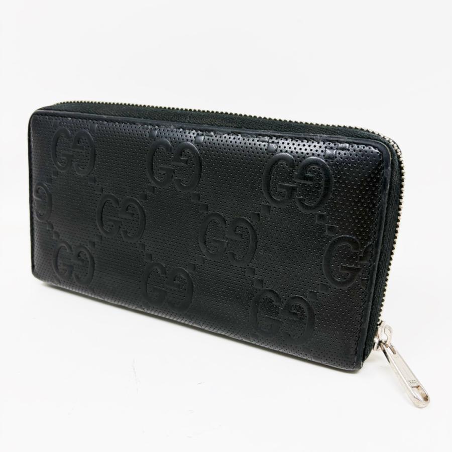 GG GUCCI GGエンボス ラウンドファスナー長財布 625558 グッチ 黒 