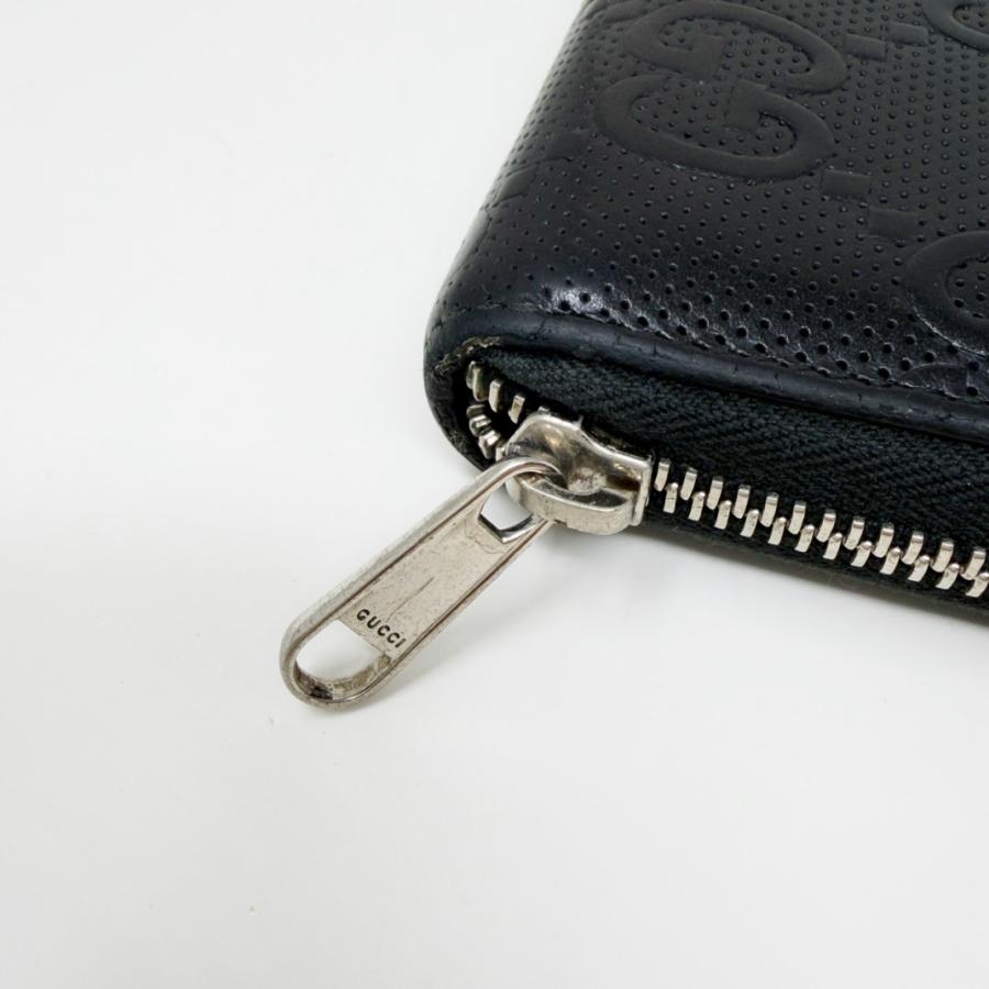 GG GUCCI GGエンボス ラウンドファスナー長財布 625558 グッチ 黒 