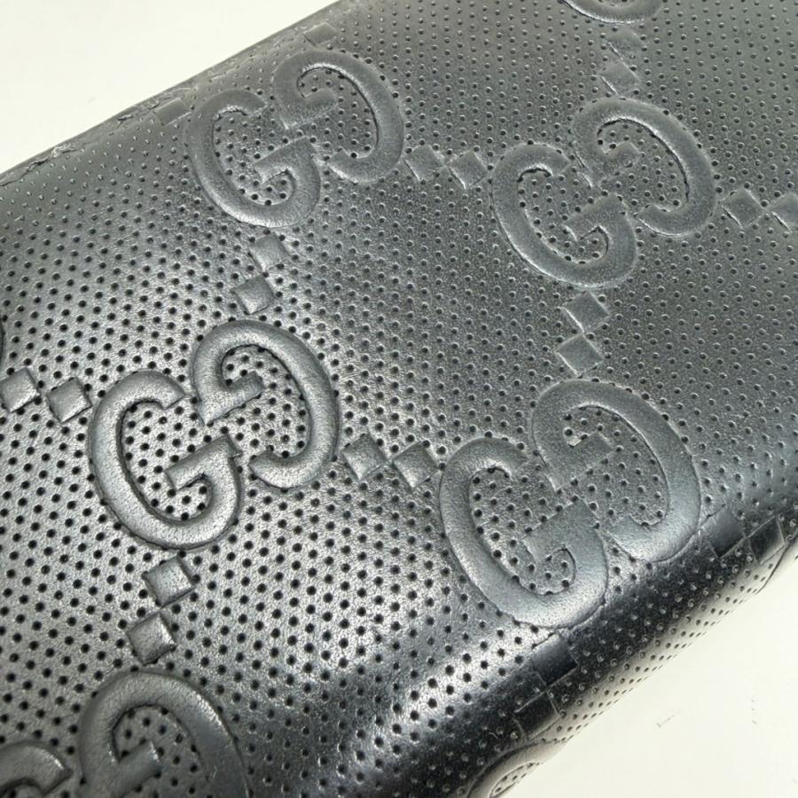 GG GUCCI GGエンボス ラウンドファスナー長財布 625558 グッチ 黒