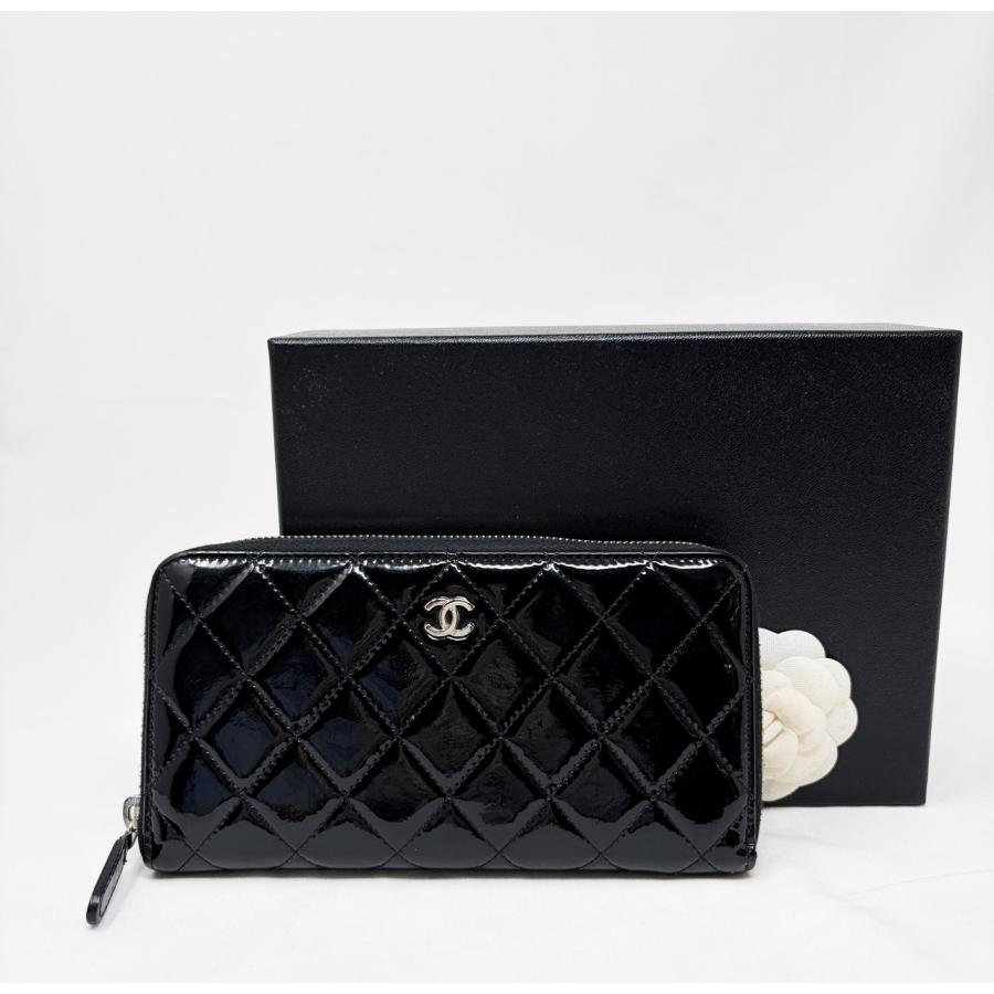 CHANEL 【美品】長財布 エナメル パテント マトラッセ ココマーク 黒 CHANEL（シャネル） エナメル マトラッセ 長財布 黒 パテントレザー