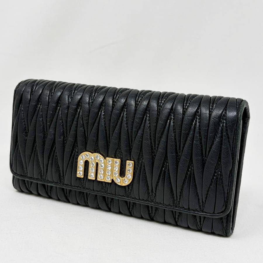 miu miu（ミュウミュウ） マテラッセ 長財布 黒 ブラック クリスタル
