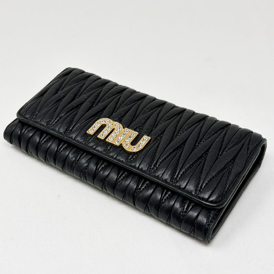 miu miu（ミュウミュウ） マテラッセ 長財布 黒 ブラック クリスタル