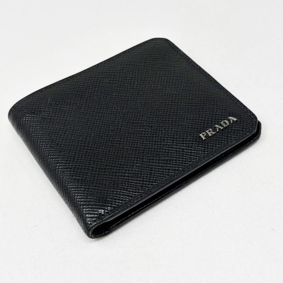 PRADA プラダ 2つ折り札入れ カーフスキン ブラック 黒 : ゴールド