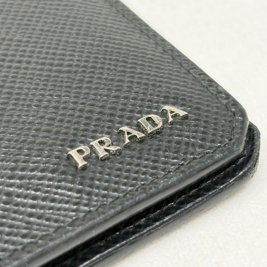 PRADA プラダ 2つ折り札入れ カーフスキン ブラック 黒 : ゴールド