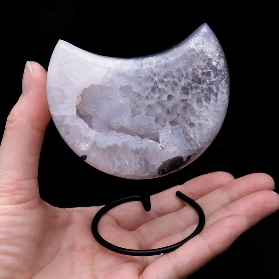 メノウ 月型 台付き 置き物 ブラジル産 アゲート 205g 瑪瑙 水晶 メノウ 月型 台付き 置き物 ブラジル産 アゲート 205g 瑪瑙 水晶