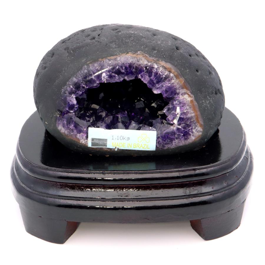 アメジスト ドーム 約1.1kg 小型 卓上サイズ 紫水晶 ジオード 晶洞 天然石 ウルグアイ産 1点物 台座付き 濃紫 父の日 プレゼント
