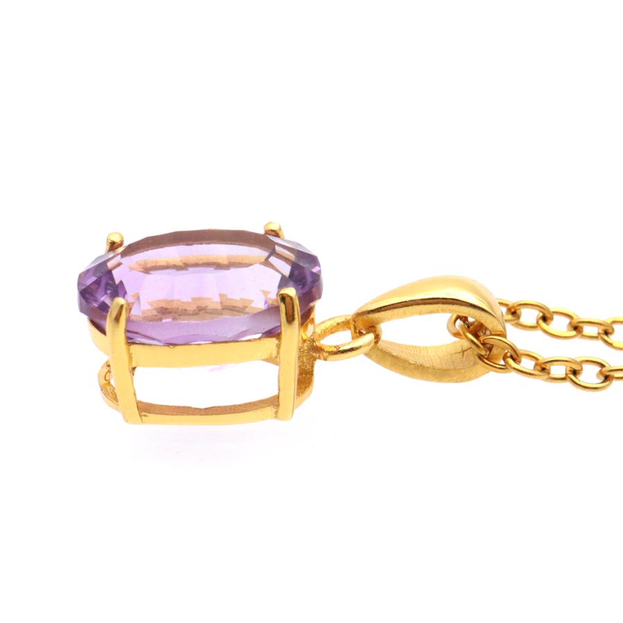 GOLD STONE アメジスト ネックレス 天然石 ペンダント 宝石質 18KGP製 