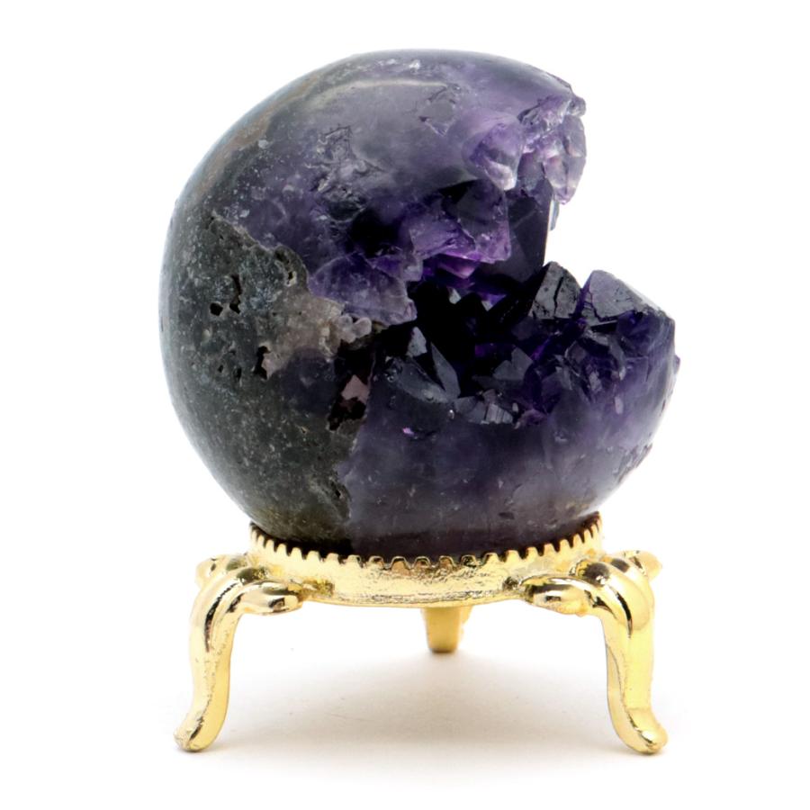GOLD STONE アメジスト 笑口 丸玉 直径41mm 84g 台座付き ジオード 1点