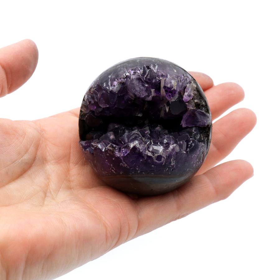 アメジスト 笑口 丸玉 直径約55mm 196g 台座付き ジオード 1点もの