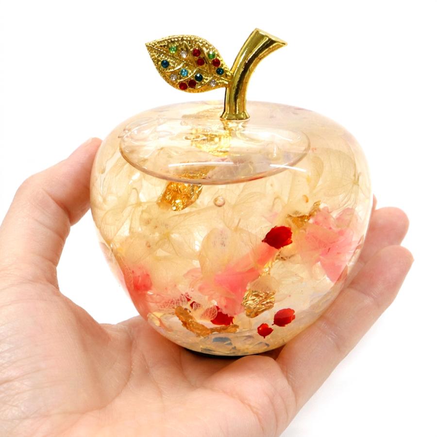 GOLD STONE ハーバリウム リンゴ ガラス 置き物 金箔 天然石 さざれ