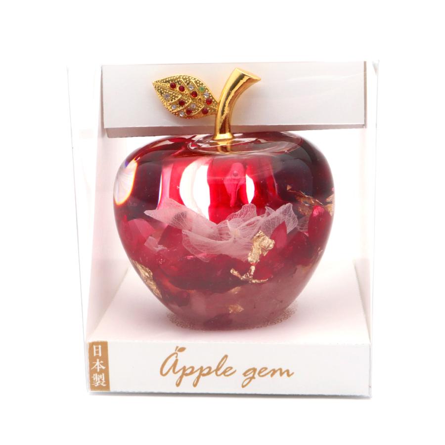GOLD STONE ハーバリウム リンゴ ガラス 置き物 金箔 天然石 さざれ