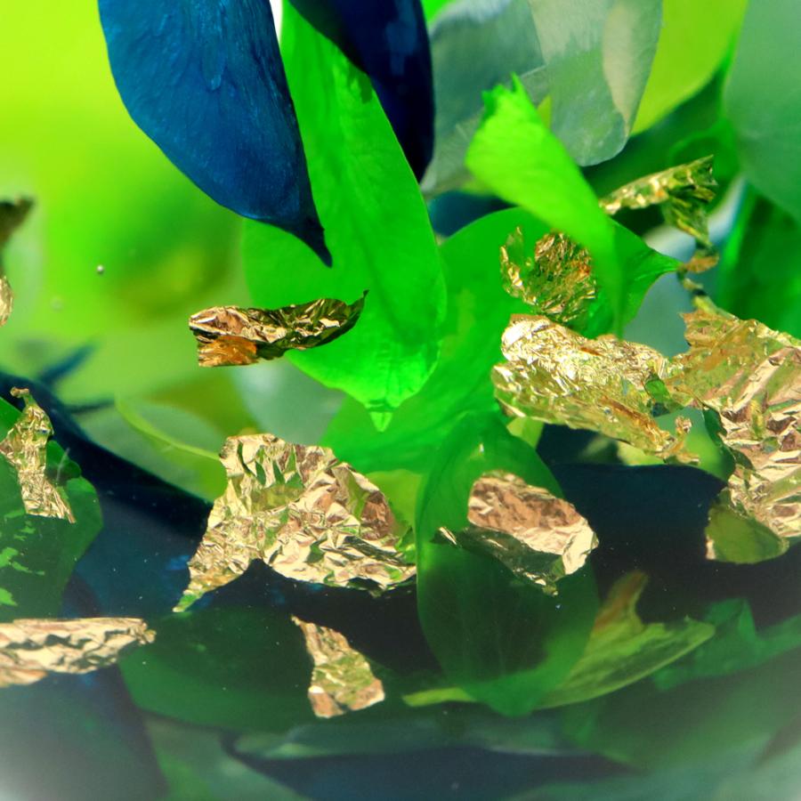 GOLD STONE ハーバリウム リンゴ ガラス 置き物 金箔 天然石 さざれ