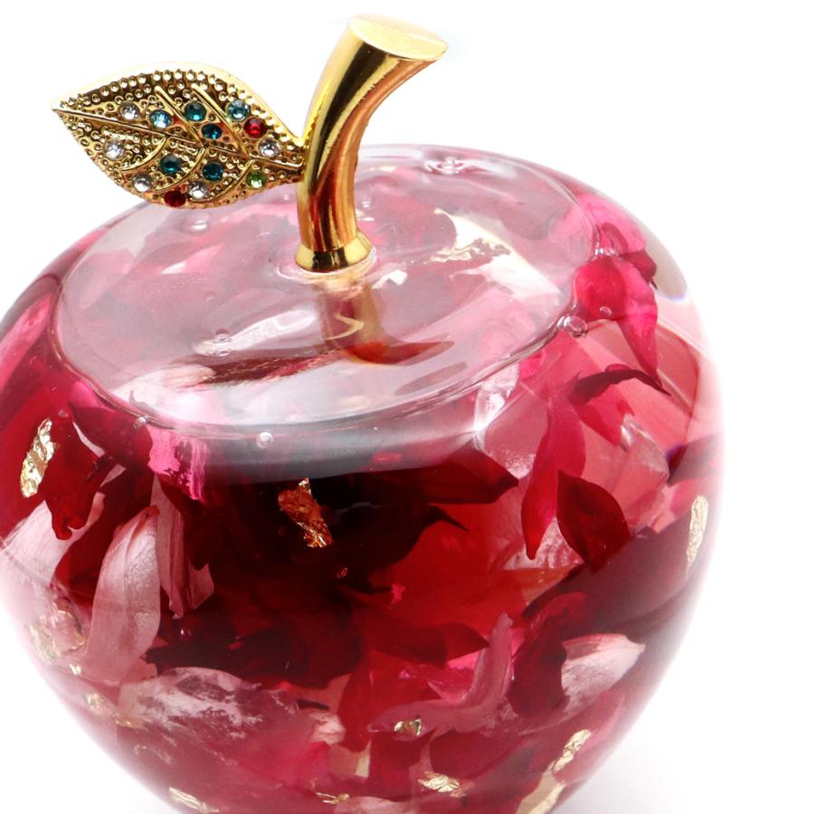 GOLD STONE ハーバリウム リンゴ ガラス 置き物 金箔 天然石 さざれ