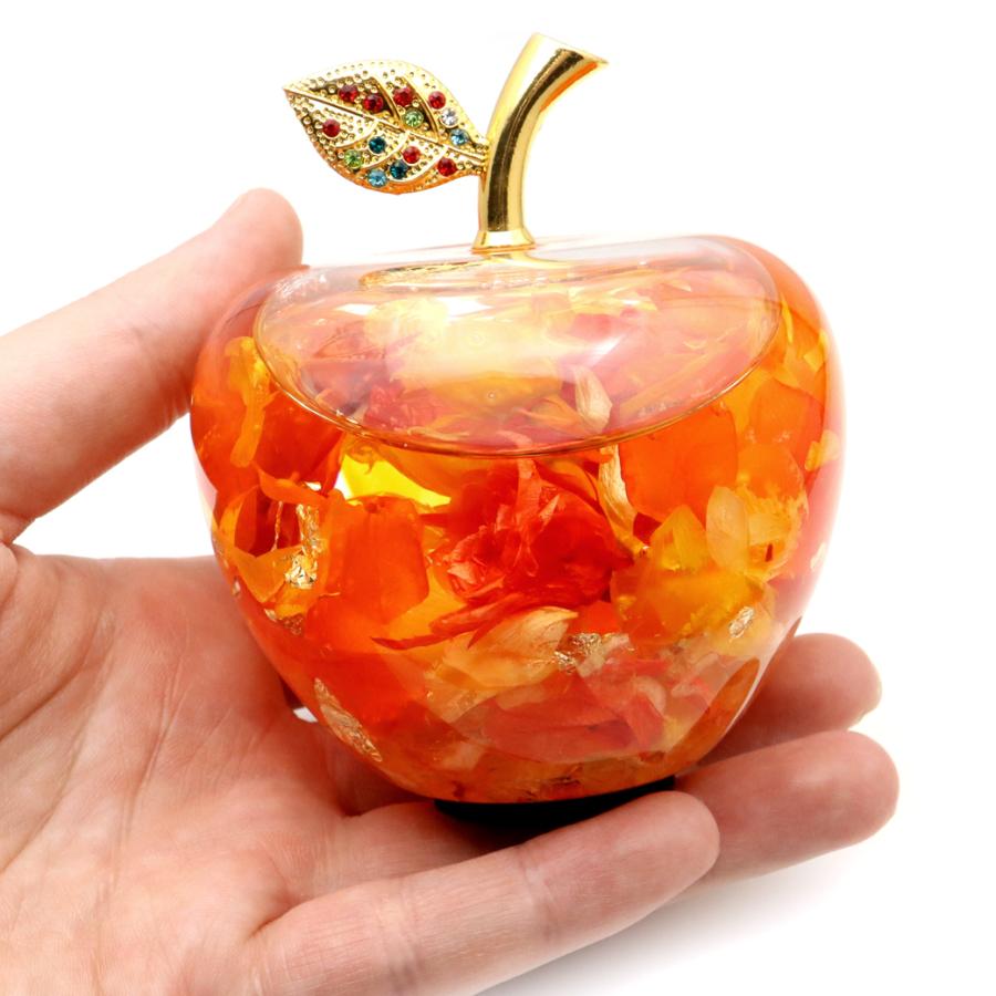 GOLD STONE ハーバリウム リンゴ ガラス 置き物 金箔 天然石 さざれ