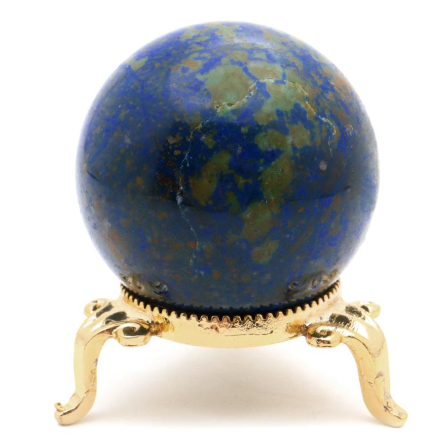 天然石　アズライト　置物　台座付き GOLD STONE アズライト 丸玉 直径52mm 1点物 台座付き 天然石 置き物