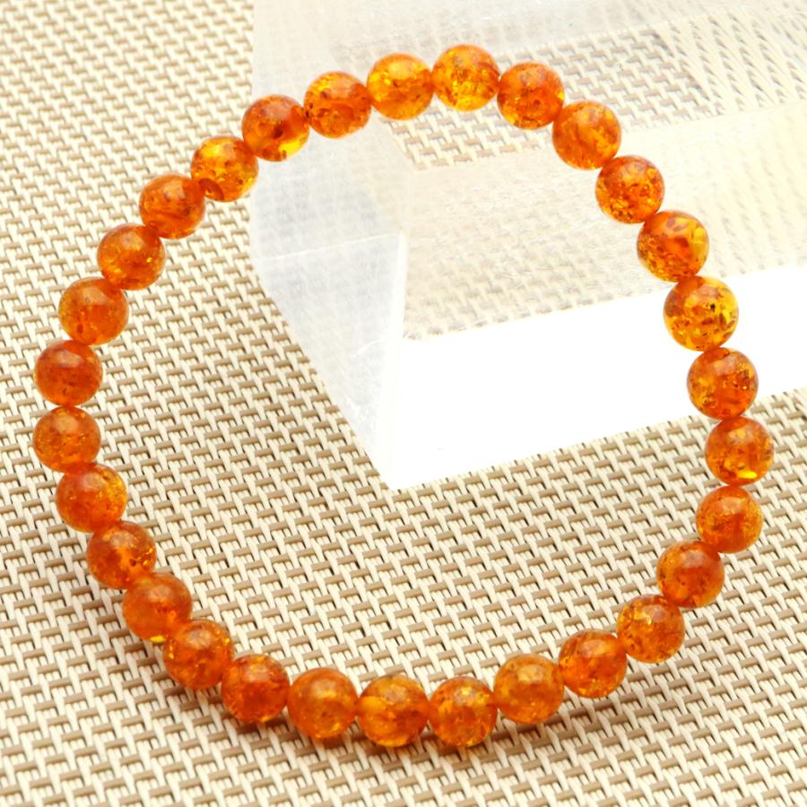 オレンジ アンバー ブレスレット 6mm ナチュラルカラー オレンジ アンバー ブレスレット 6mm ナチュラルカラー