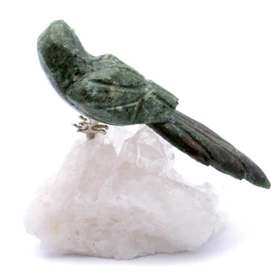 天然石 鳥 置き物 オーナメント 宝石鳥 インコ インド翡翠 オウム 水晶