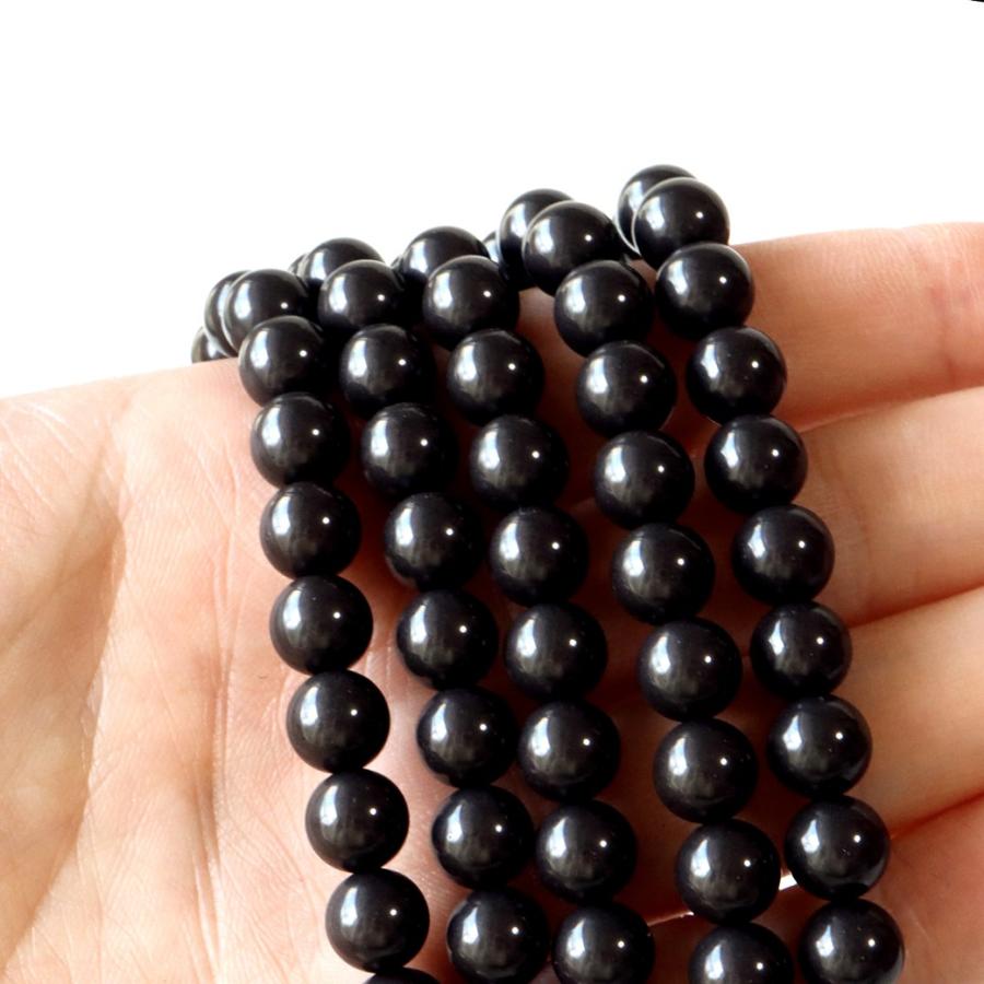 GOLD STONE 北投石 一連 ビーズ10mm 40cm 黒色 台湾産 マイナスイオン 