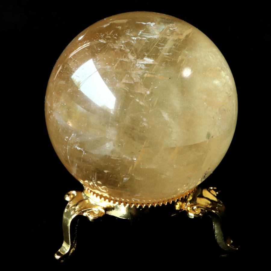 大玉 ゴールデンカルサイト 欠けあり GOLD STONE ゴールデン カルサイト 丸玉 台座付き AAA 直径約