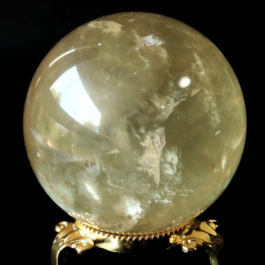 イエローカルサイト玉　レインボー入り 風水金運石のレインボーイエローカルサイト丸玉を通販