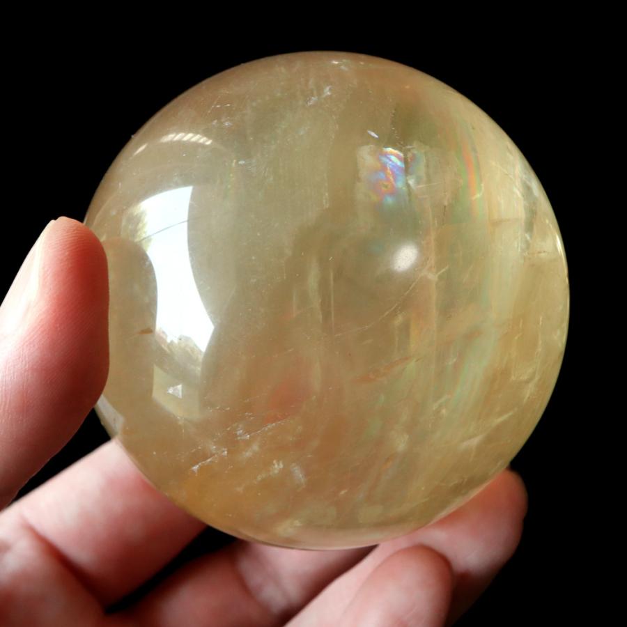ゴールデン カルサイト 丸玉 台座付き AAA 直径約67mm 虹入り