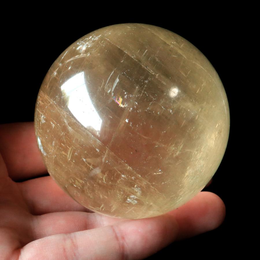 GOLD STONE ゴールデン カルサイト 丸玉 台座付き AAA 直径約67mm 虹