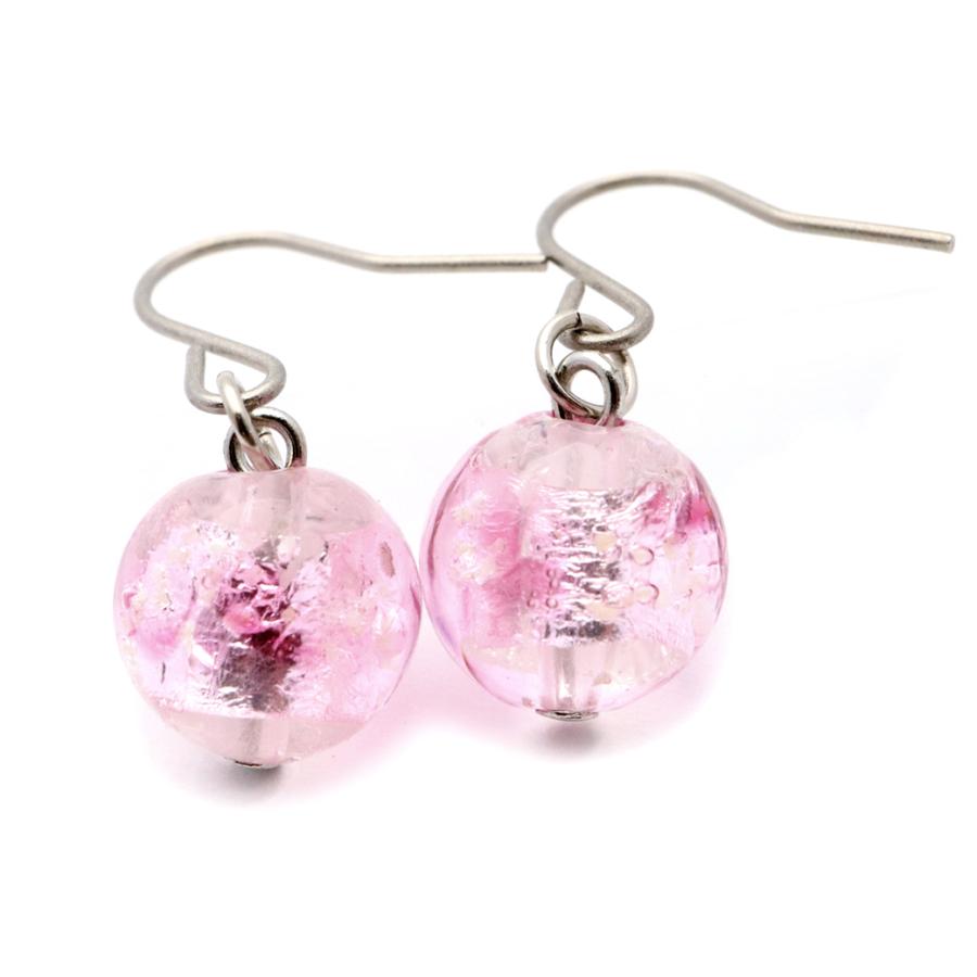 ホタルガラス ピアス レディース チェリー ピンク クリア 桃色 光る  