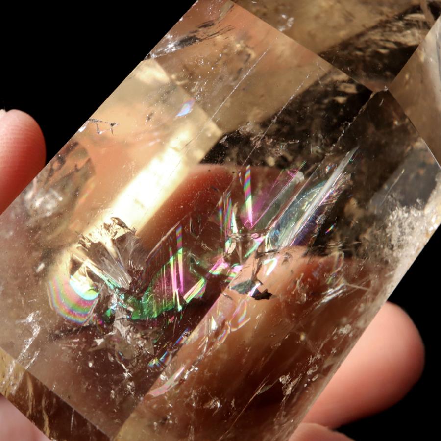 GOLD STONE シトリン 非加熱 ポリッシュ ポイント 虹入り 六角柱 黄